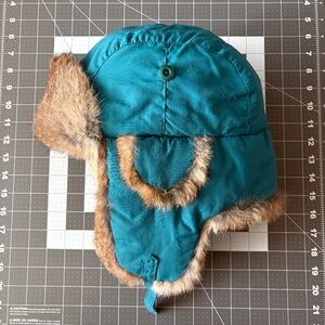 Crown Cap/Paul Leinburd Rabbit Fur Trapper Hat, Turquoise